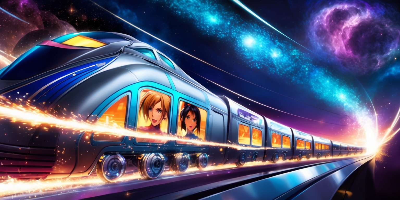 A vibrant, cosmic scene depicting the fantastical world of Honkai: Star Rail, set against a mesmerizing starry night sky with swirling nebulae and glittering celestial bodies. In the foreground, a sleek, silver train with glowing blue accents and intricate, metallic details hurtles forward, emitting a trail of luminescent sparks. The train's windows glow with a soft, ethereal light, illuminating the determined faces of the game's characters, each with distinct facial features, skin tones, and hairstyles. The color palette is a mix of deep blues, purples, and silvers, with touches of gold and crimson, evoking a sense of adventure and mystery. The composition is dynamic, with bold lines and sweeping curves, as if the train is bursting out of the frame. The overall style blends futuristic sci-fi elements with a touch of magical realism, capturing the essence of the Honkai: Star Rail universe.