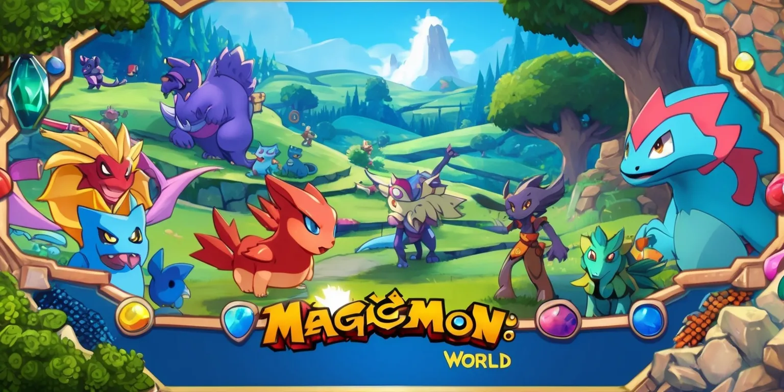 Magicmon: World is a vibrant mobile game scene with a mix of fantasy creatures and adventurous landscapes, featuring a rich color palette with shades of blue and green, set against a backdrop of rolling hills and towering trees, with magical monsters and characters of diverse skin tones and unique attributes, including intricate details on their faces and bodies, surrounded by a variety of textures and patterns, with a stylized layout and framing that emphasizes the sense of wonder and exploration, incorporating elements of fantasy and adventure, with bold lines and shapes, and a sense of depth and dimensionality, bringing the world of Magicmon to life in a captivating and immersive visual experience.
