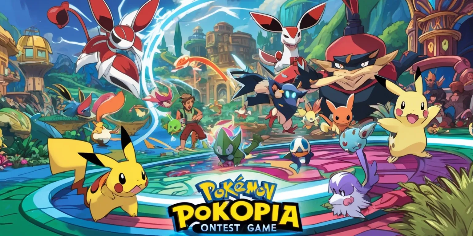 A vibrant and detailed illustration of the Pokémon Pokopia contest game, set in a richly colored and intricately designed environment, with diverse landscapes and architectures, where Pokémon trainers and their Pokémon navigate through obstacles with agility and stealth, avoiding detection by Zorua's surveillance, with a focus on solo skill and collaborative play, amidst a backdrop of dynamic challenges and in-game rewards, featuring Pokémon of various species and trainers of different skin colors and facial features, with Zorua's cunning expression in the background, overseeing the contest, and incorporating vibrant colors and bold lines to emphasize the exciting and immersive experience of the game.