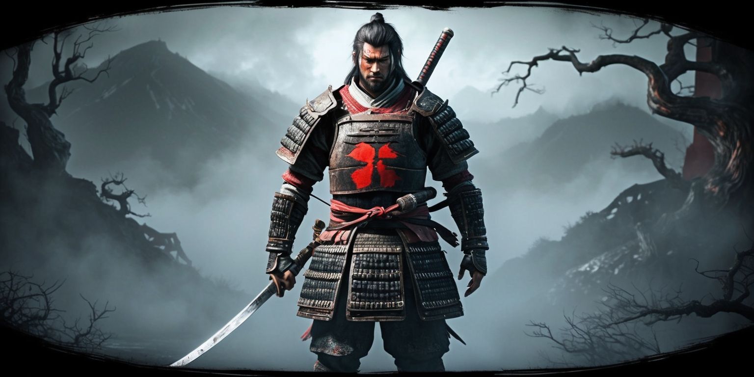 A dark, gritty, feudal Japan-inspired video game scene from Nioh 3, with a lone samurai warrior standing in the center, wearing traditional Japanese armor, with a katana at their side, set against a ominous, misty mountain backdrop, with vibrant, muted colors, and a hint of supernatural Yokai elements, the warrior's facial features are strong and determined, with a fierce gaze, and a few scars on their face, the armor is intricately designed with a mix of leather and metal, with a bold, red crest on the chest, the katana's blade is slightly worn, with a unique, hand-forged hamon, the background is filled with twisted, gnarled trees, and a subtle, eerie glow, the overall style is a mix of realistic and stylized, with bold lines, and dramatic lighting, the scene is framed with a widescreen aspect ratio, with a shallow depth of field, blurring the background, and emphasizing the warrior's presence.
